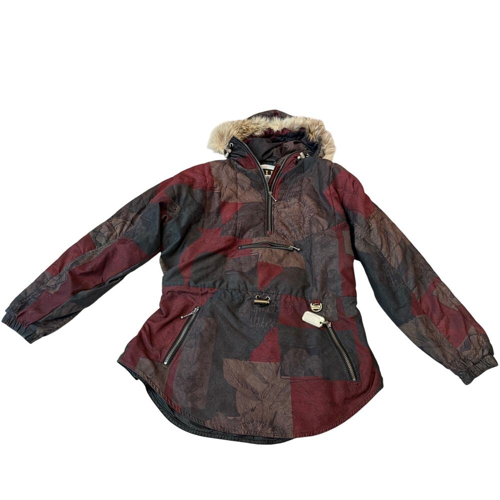 Vintage NILS Womens Anorak Jacket Ski Snowboard Burgundy Green Patchwork Med